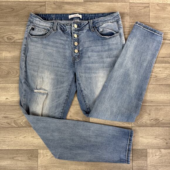 KanCan Denim - KanCan Clarie Mid Rise Boyfriend Ripped Button Fly Jeans Light Wash sz 13/30